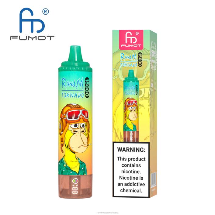 RandM Tornado Schweiz | Fumot RandM Tornado 00P253 15000 Vape-Gerät mit Akku und E-Liquid-Display Version 3 Mango auf Eis